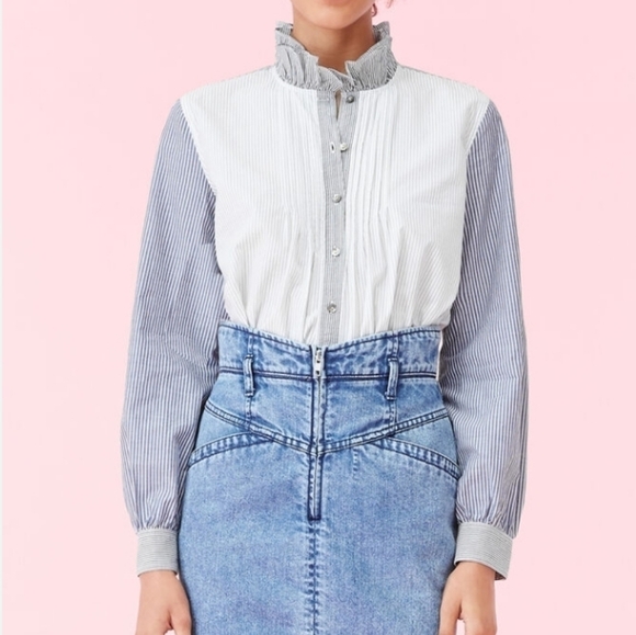 La Vie Rebecca Taylor Long Sleeve Stripe Blouse - Picture 1 of 15
